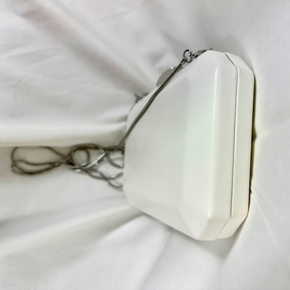White Satin Clutch Purse with Diamond Clasp - Picture 3 of 7